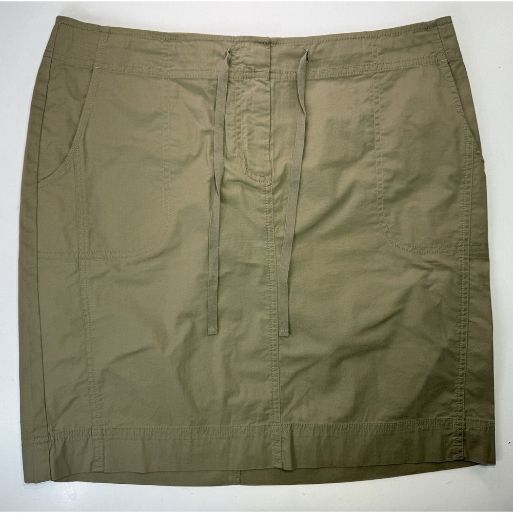 J Jill Cotton Blend Pull On Skirt Sz 12 Drawstring‎ Bayleaf Green Stretch Casual